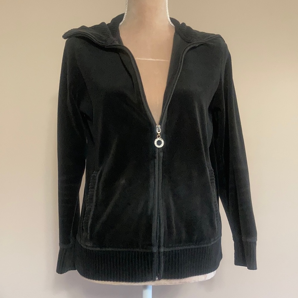 White Stag black velour track jacket - size Small with stand up collar